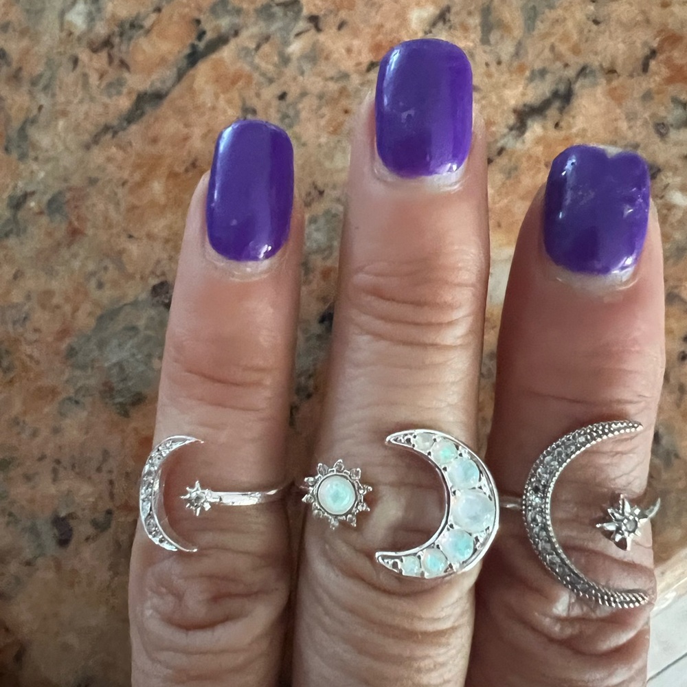 Silver Celestial Ring Set With Moon And Stars - image 1